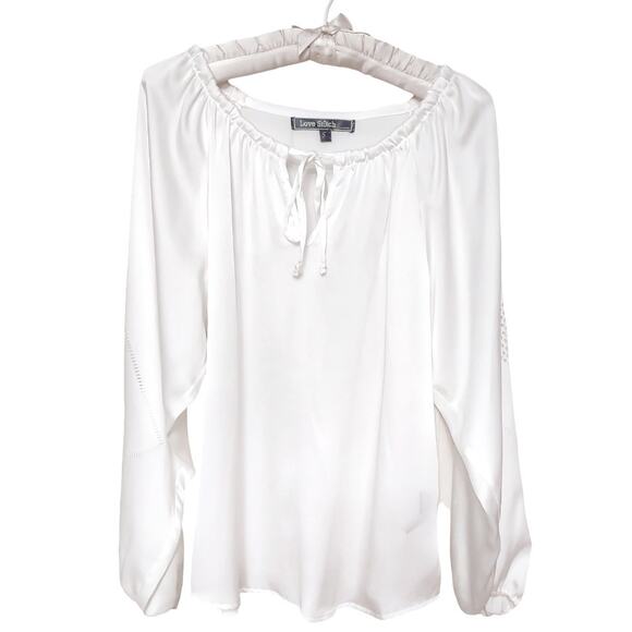 LOVE STITCH White Peasant Blouse Size S Boho Hippie South Western Simple Clean - Picture 3 of 10